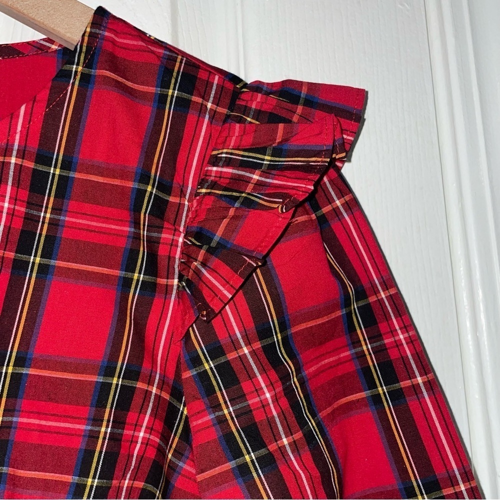 J Crew Tartan Christmas Plaid Ruffle Trim Woven Top Size Small - Picture 4 of 7